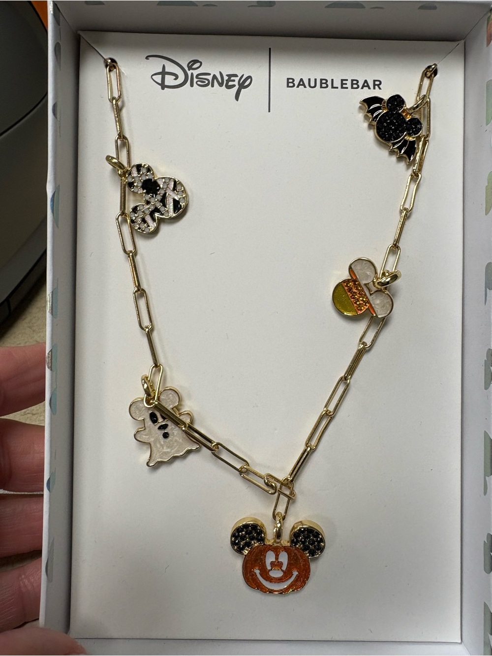 Disney x BaubleBar Gold-Tone Halloween Mickey Charm Necklace - Orange & Black